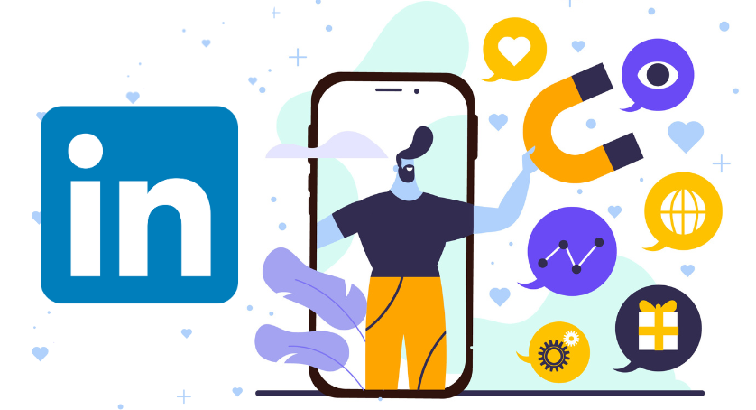 The LinkedIn logo and an illustration depicting refreshing your LinkedIn profile. 